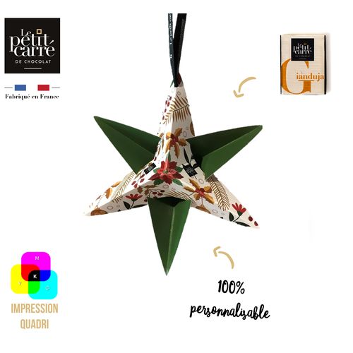 Etoile de Noël contenant 1 carré 5g de chocolat Gianduja (lait-noisettes)