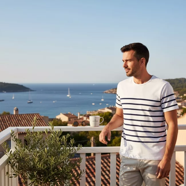 Marinière fabriquée en France face à la mer : goodies pour le tourisme