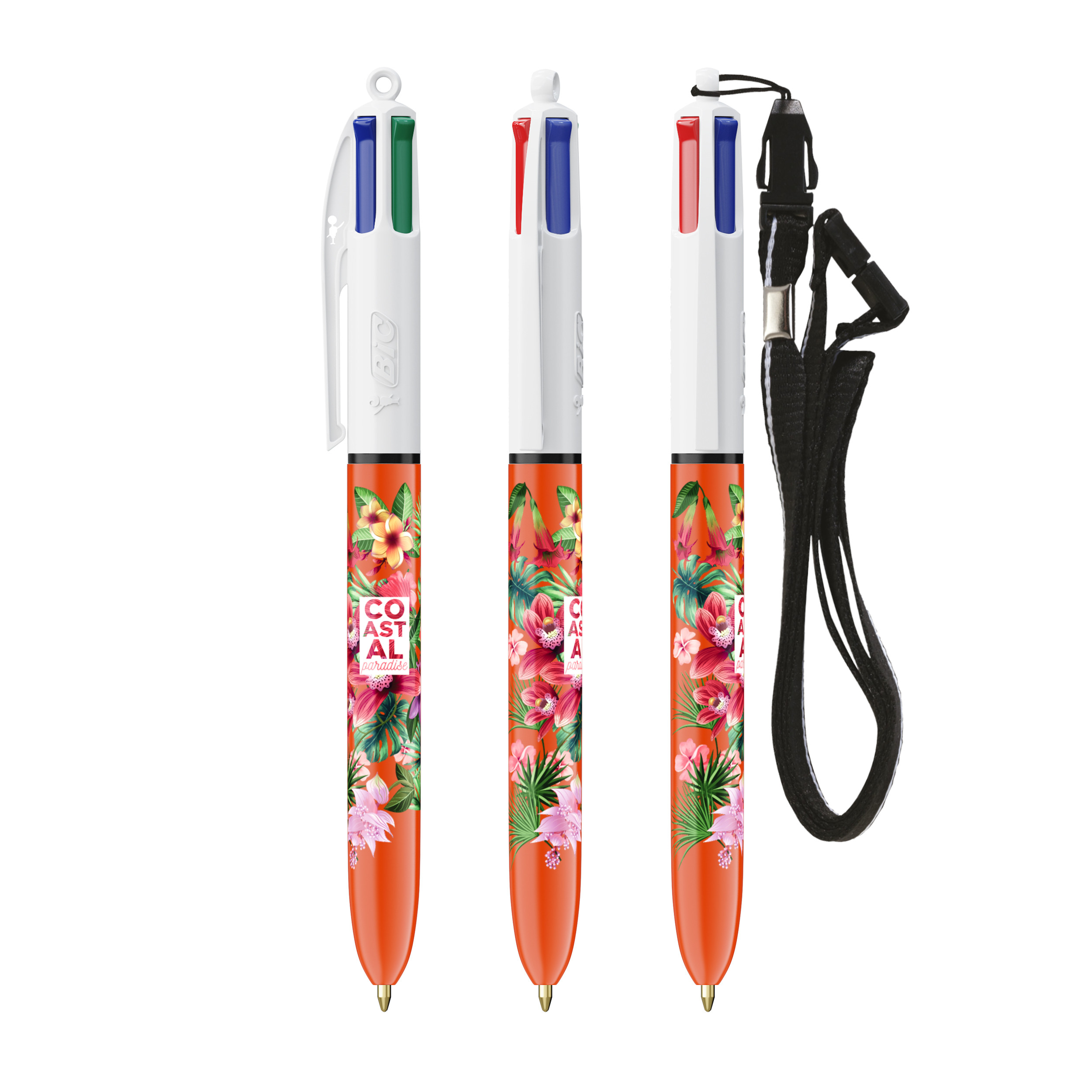 Stylo BIC® 4 Couleurs Fine bille + Lanyard personnalisable
