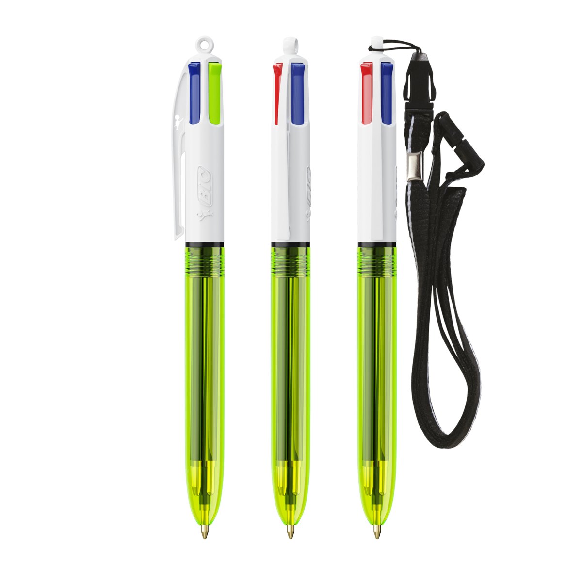 Stylo BIC® 4 Couleurs Fluo Bille + lanyard personnalisable