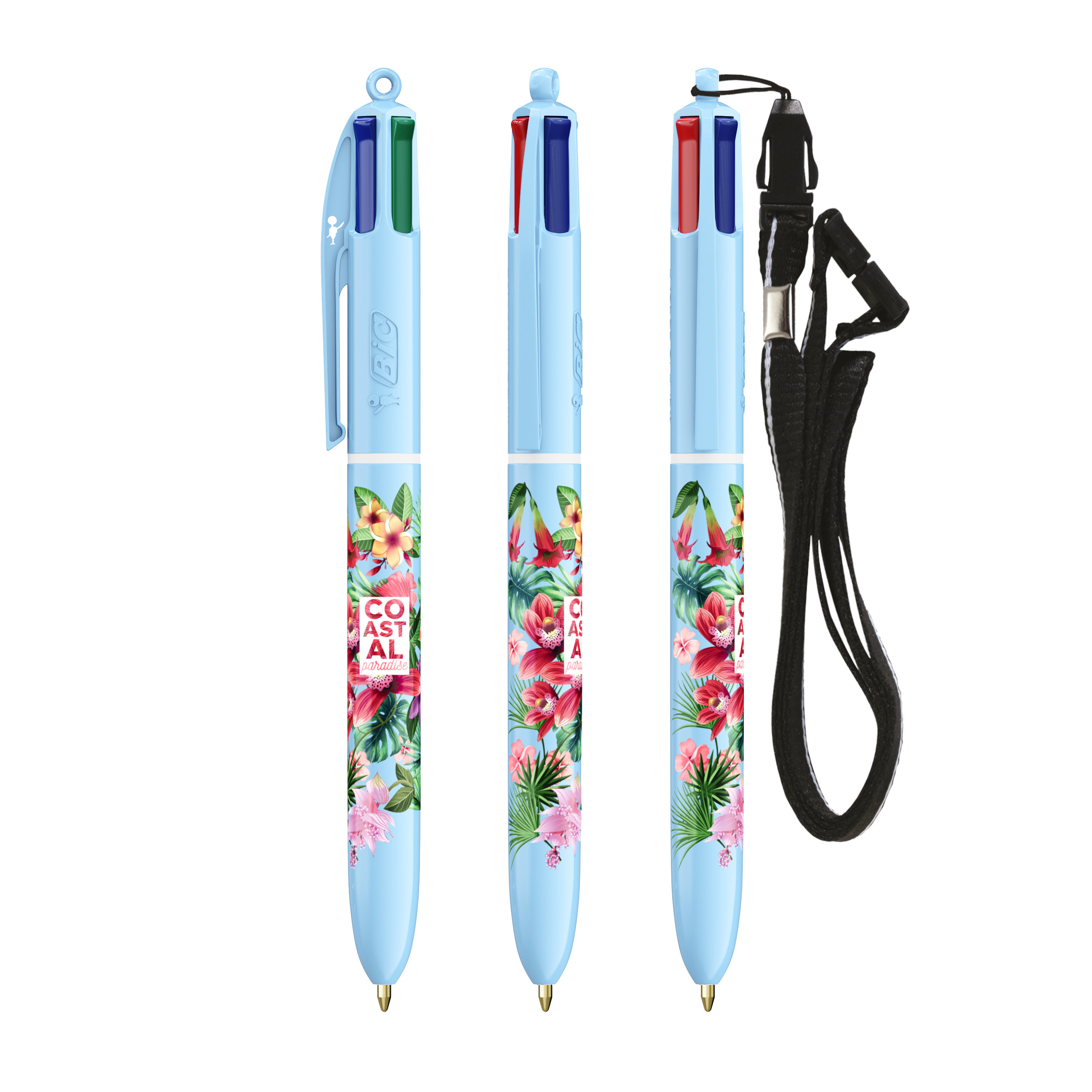 Stylo BIC® 4 Couleurs® Pastel + Lanyard personnalisable