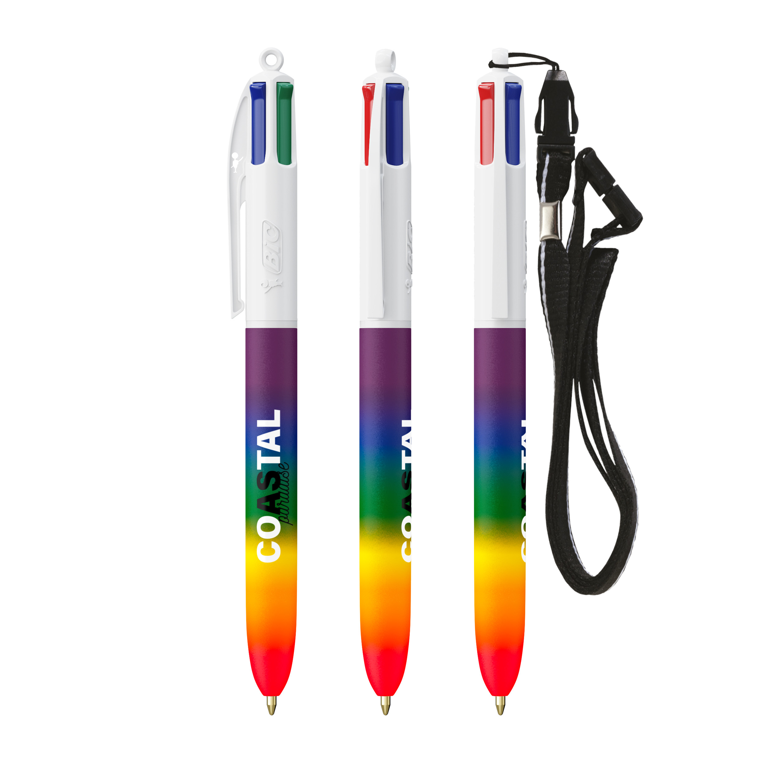 Stylo BIC® 4 Couleurs® Rainbow Decor + Lanyard personnalisable