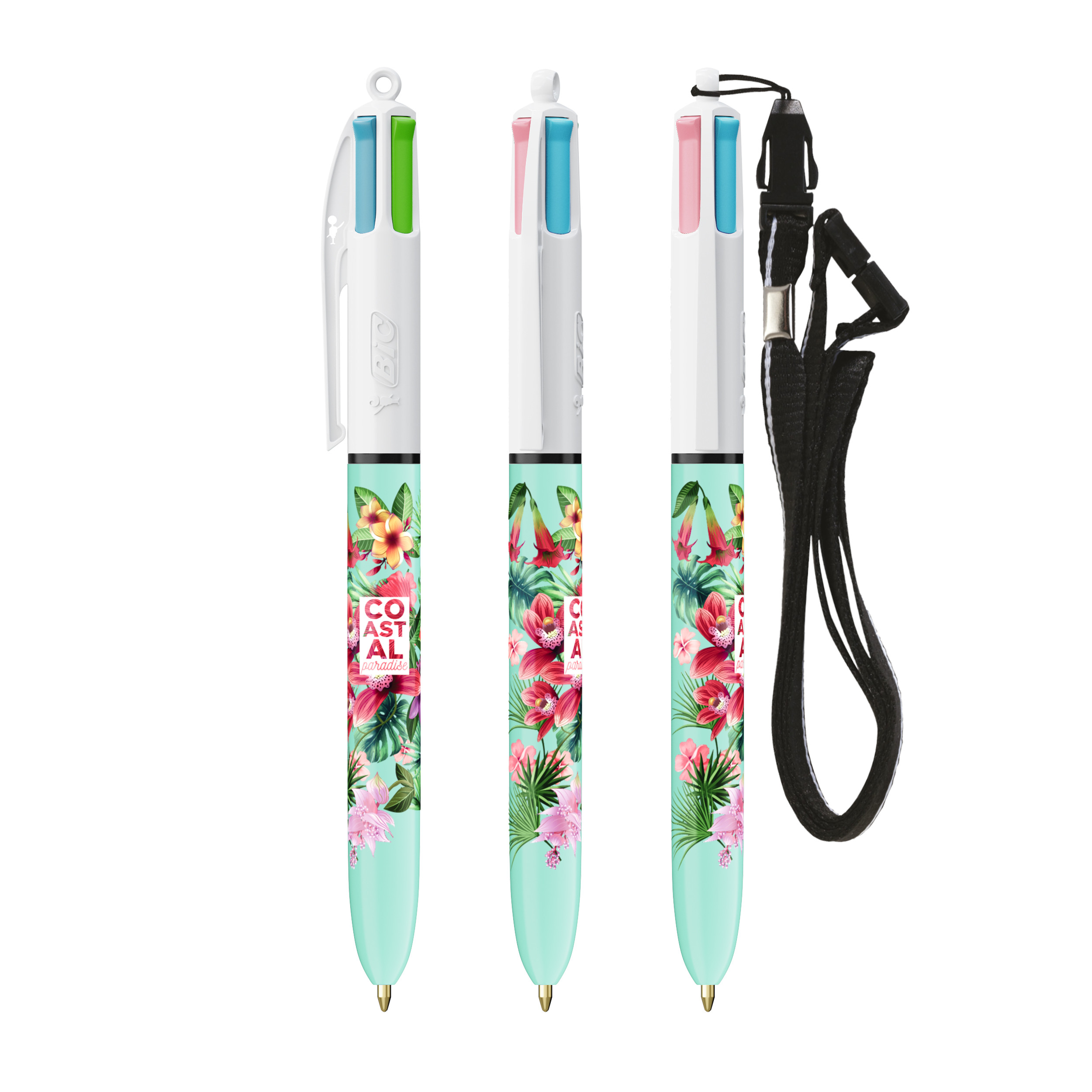 Stylo BIC® 4 Couleurs Fashion bille + Lanyard personnalisable