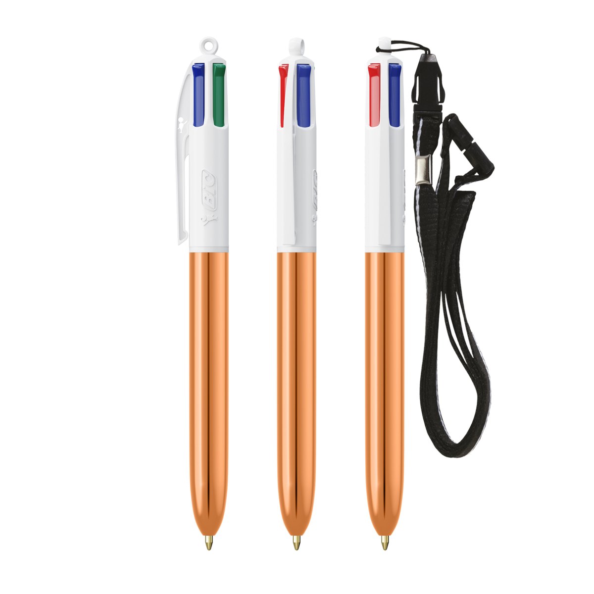 Stylo BIC® 4 Couleurs Shine bille + Lanyard personnalisable