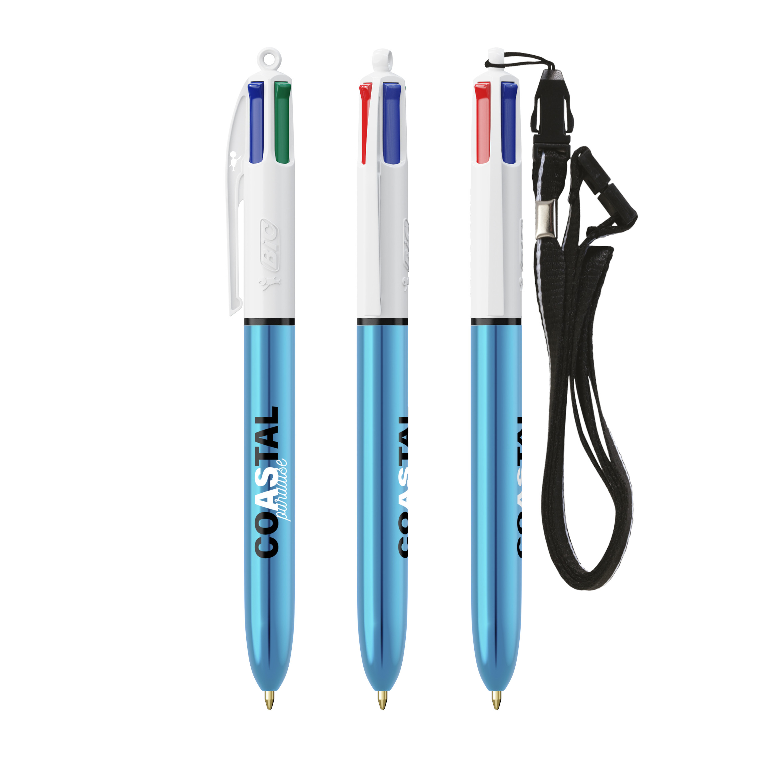 Stylo BIC® 4 Couleurs Shine bille + Lanyard personnalisable
