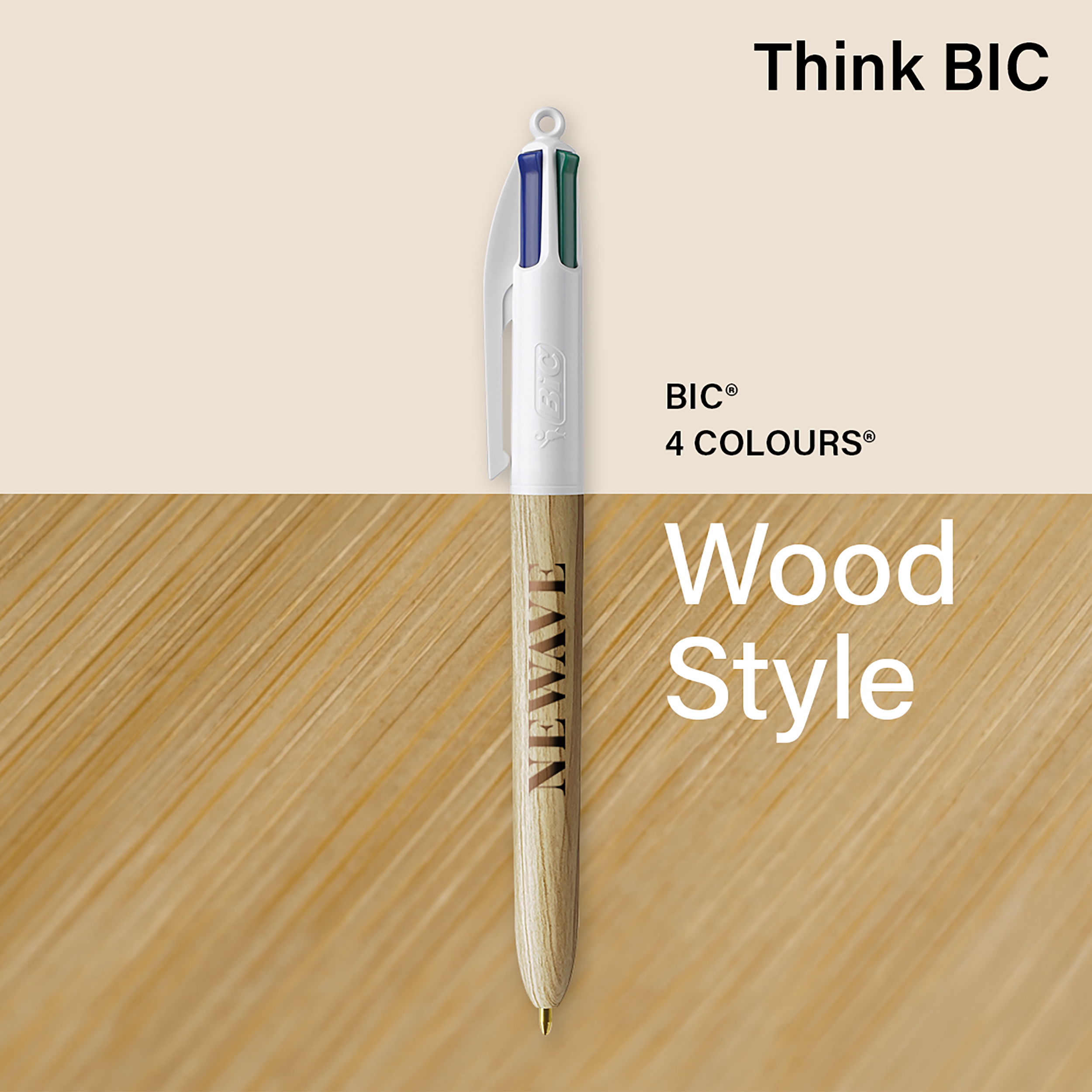 Stylo BIC® 4 Couleurs Wood Style personnalisable