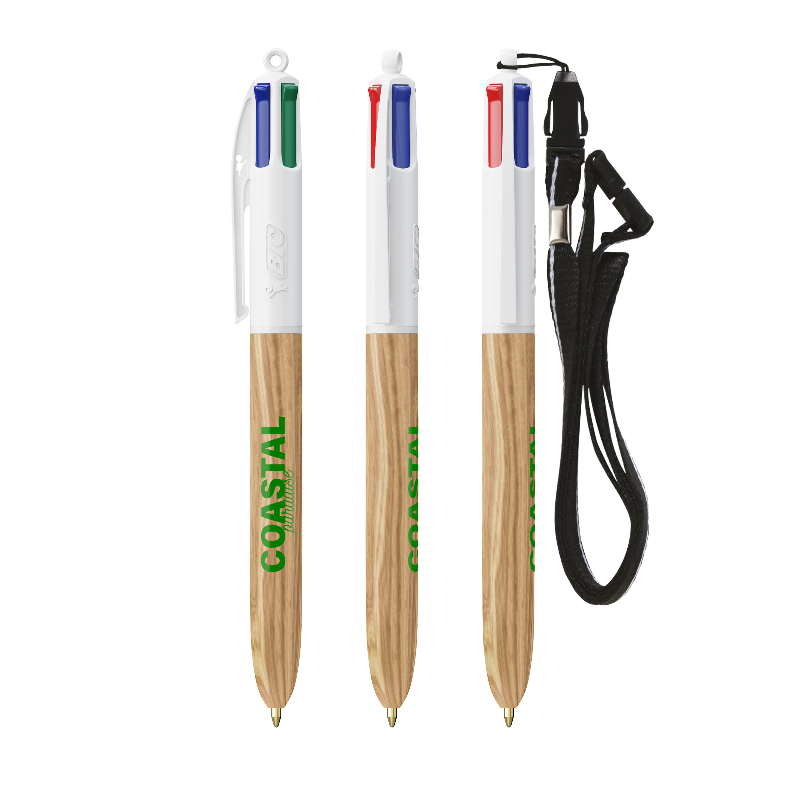 Stylo BIC® 4 Couleurs Wood Style with Lanyard personnalisable