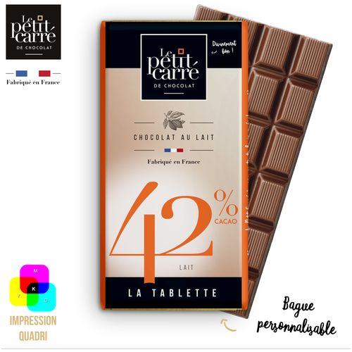 Tablette 90g de chocolat au lait 42% de cacao avec bague personnalisée