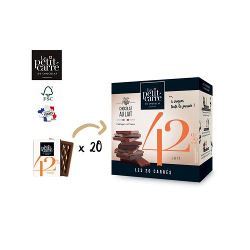 Boîte de 20 carrés 5g de chocolat au lait 42% de cacao personnalisable - vue principale