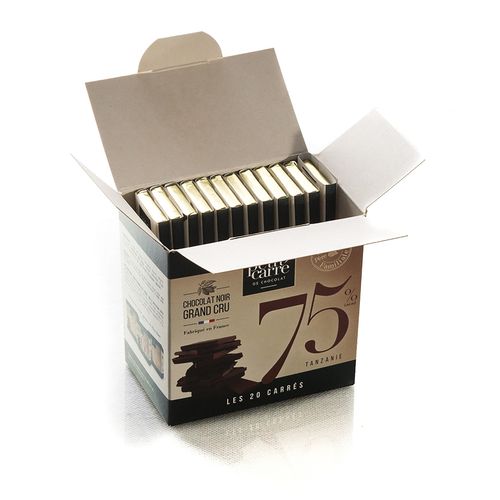 Boîte de 20 carrés de chocolat 75% de cacao origine Tanzanie