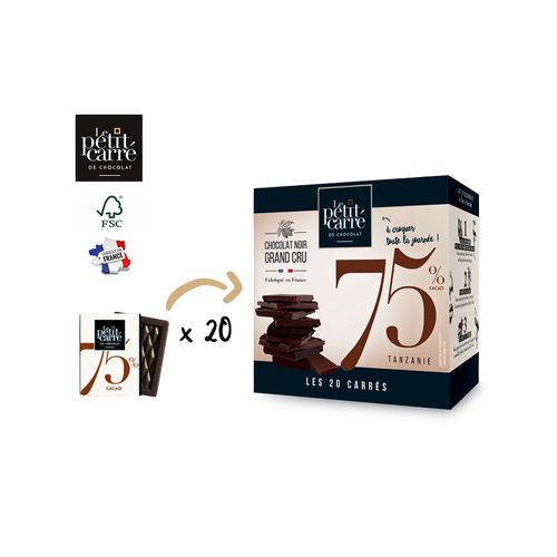 Boîte de 20 carrés de chocolat 75% de cacao origine Tanzanie personnalisable - vue principale