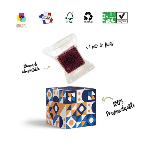 Dé contenant 1 Pâte de Fruit Cassis personnalisable - vue principale