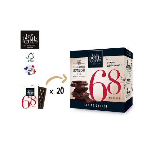 Boîte de 20 carrés 5g de chocolat noir 68% de cacao origine Mexique personnalisable - vue principale