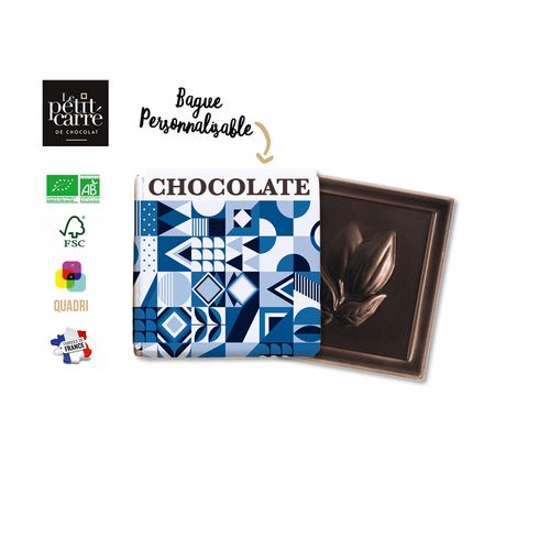 Carré 4g chocolat noir 71% de cacao Bio* avec bague personnalisée personnalisable - vue principale