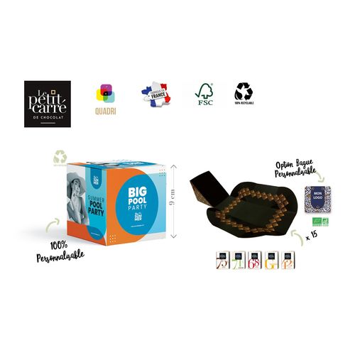 Cube personnalisé 15 carrés de chocolat avec bagues personnalisées personnalisable - vue principale