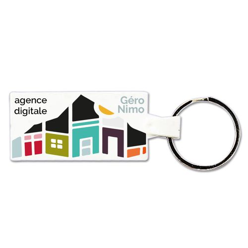 Porte clés plastique souple rectangle 55x28mm anneau 25mm personnalisable - vue principale
