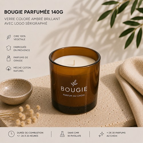 Bougie parfumée 140g : verre coloré avec logo sérigraphié