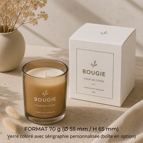 Bougie parfumée 70g : verre coloré avec logo sérigraphié