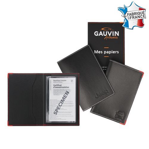 Porte-papiers voiture 'Luxe' 2 volets cousu façon maroquinerie