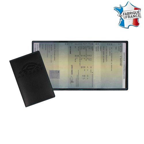 Porte carte grise 3 volets cousu façon maroquinerie