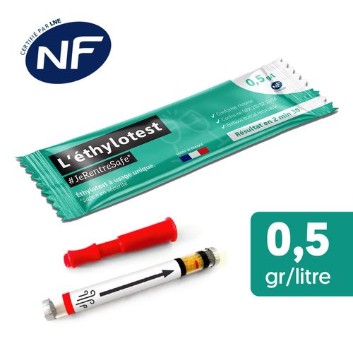 Ethylotest jetable NF - Taux 0,5g/l