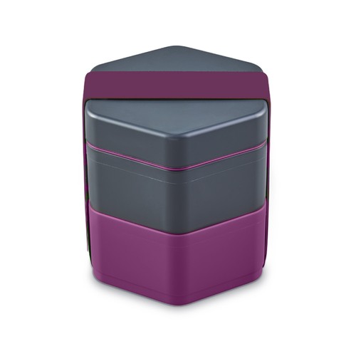 Bento 2x500ml Gris &amp; Violet + 1 contenant intermédiaire + 1 élastique violet