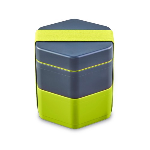 Bento 2x500ml Gris &amp; vert anis + 1 contenant intermédiaire + 1 élastique vert anis